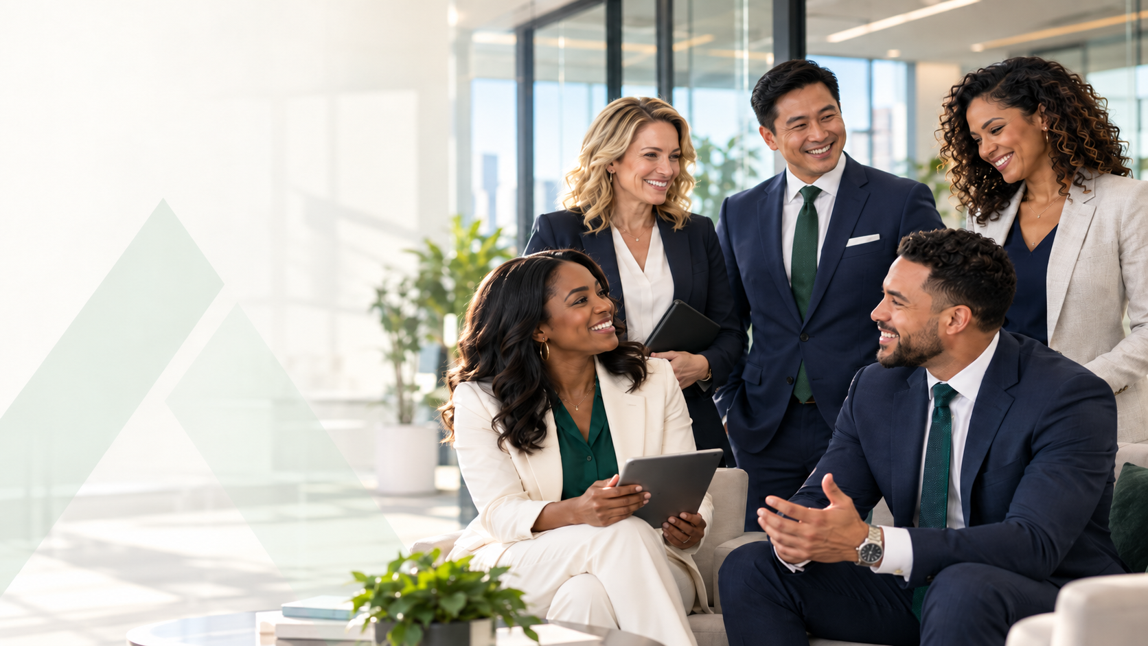 IAM agents collaborating around a table in a bright office